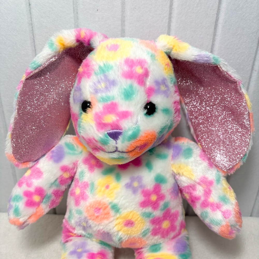 Build-A-Bear Bunny Rabbit Pawlette Glitter Colorful Flower Stuffed Animal 16" - Picture 2 of 8